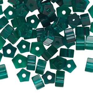 Bead, pressed glass, translucent teal green, 7x4mm-8x5mm hexagon rondelle. Sold per 1-ounce pkg, approximately 90 beads.