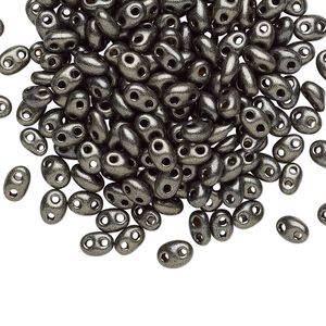 Seed bead, Preciosa Twin&trade; Czech glass, pkg/250g, 5x2.5mm oval, opaque dark khaki green terra pearl black, (28992).
