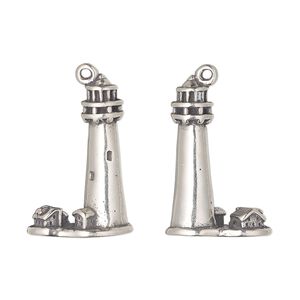 Charm, antiqued sterling silver, 23x15.5mm 3D lighthouse. Sold individually.
