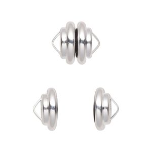 Clasp magnetic 1pkg12 silver-plated, 10.8x7.7mm ribbed rondelle, brass Mag-Lok&reg; 1-strand