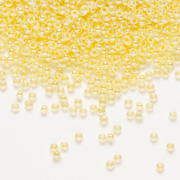 Seed bead, Miyuki, glass, pkg/250g, #11 rocaille, opaque inside dyed color luster light daffodil (RR-516). image number 0