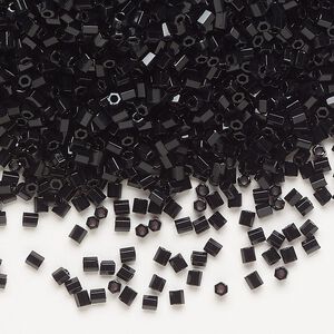 Seed bead, Miyuki, glass, pkg/7.5g, #11 2-cut hex, opaque black, (HEX-652).