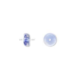Bead, Czech pressed glass, blue/clear, 7x3mm rondelle. Sold per 15" to 16" strand.