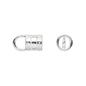 Cord end glue-in 1pkg10 silver-plated, 8.5x8mm tube / 5.7mm inside diameter, brass