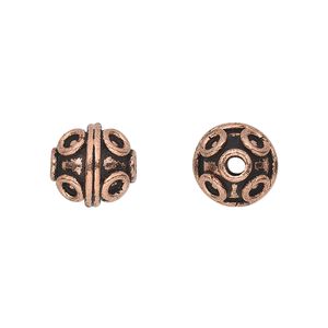 Bead 1pkg8 copper-plated, 10mm round / circle / line, copper antique