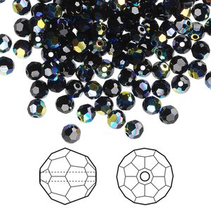 Bead 720pk jet AB, Swarovski&reg; 4mm round 5000