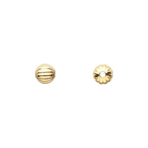 Bead 1pkg100 gold-plated, 6mm corrugated round, brass