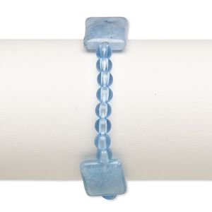 Bracelet, stretch, quartz (dyed) and acrylic, blue, 5mm round and 20x15mm-21x16mm puffed rectangle, 6-1/2 inches. Sold individually.
