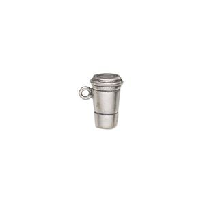 Charm, antiqued sterling silver 1pkg1, 11.5mmx7mm 3D to-go mug.
