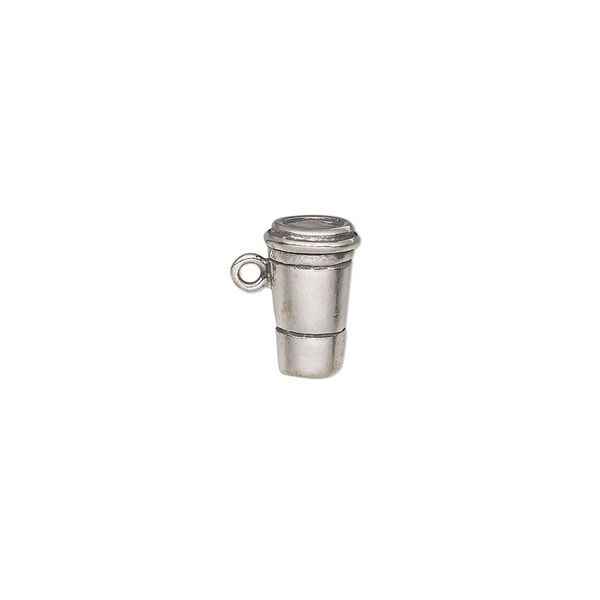Charm, antiqued sterling silver 1pkg1, 11.5mmx7mm 3D to-go mug. image number 0