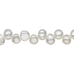 Pearl, cultured freshwater (bleached), white, 5x5mm-6x5mm top-drilled flat-sided rice, C grade, Mohs hardness 2-1/2 to 4. Sold per 15-inch strand.