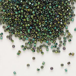 Seed bead, Delica&reg;, glass, pkg/50g, #11 round, opaque metallic iris dark green (DB-0027).