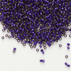 Seed bead, Delica&reg; 1pkg250g glass, #11 round, transparent silver-lined dark purple / outside dyed (DB-0609)