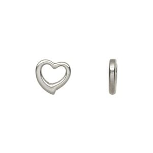 Charm, stainless steel, 10mm double-sided open heart. Sold per pkg of 2.