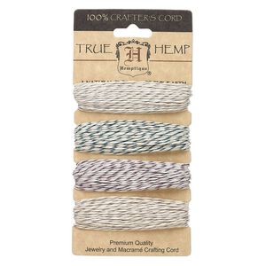 Cord, Hemptique&reg;, hemp and polyester, assorted blue / purple / metallics, 1mm diameter, 20-pound test. Sold per pkg of (4) 30-foot sections.