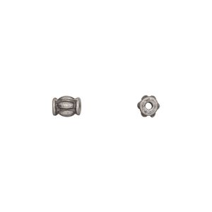 Bead 1pkg10 silver-plated, 5.5x5mm corrugated rondelle, aluminum antique