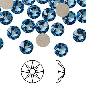 Flat back 12pk cool blue foil back, Crystal Passions&reg; Regenerated 7.07-7.27mm rose round SS34 2088