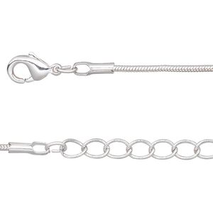 Chain 1pkg4 silver-plated snake, 1.5mm / lobster claw clasp, brass 18 inch