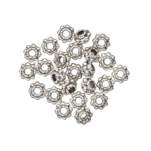 Bead 1pkg24 "pewter", 5x3mm beaded rondelle, antiqued
