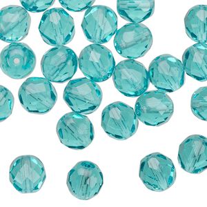 Bead 1pkg1 Czech fire-polished glass, 8mm faceted round, half-mass transparent light aqua