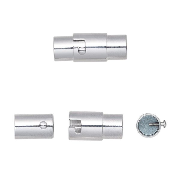 Clasp magnetic 1pkg1, 17.5x7mm locking round tube / fits 5mm cord, silver-finished / stainless steel 1-strand image number 0
