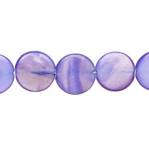 Mother-of-pearl shell 1pkg1, puffed flat round bead 15 inch purple 11-12mm