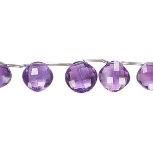 Amethyst 1pkg1, hand-cut top-drilled faceted cushion bead natural 4 inch graduated 7x7mm-10x10mm