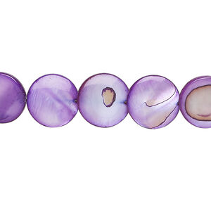 Mother-of-pearl shell 1pkg1, lentil-drilled puffed flat round bead 15 inch royal purple 10-11mm
