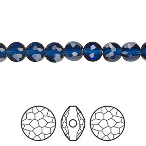 Bead 4pk dark sapphire, Crystal Passions&reg; Regenerated 6mm puffed round 5034