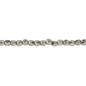Bead, fire-polished, metallic grey glass, opaque clear, 3mm faceted round. Sold per 1 mass, approximately 1,200 beads.