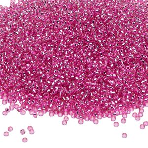 Seed bead, Miyuki 1pkg35g glass, #15 rocaille, Duracoat&reg; transparent silver-lined pink parfait / outside dyed (RR-4267)