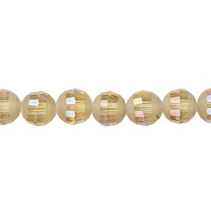 Bead 1pk 96 facets translucent golden champagne AB half-matte, Celestial Crystal&reg; 8mm round 8 inch
