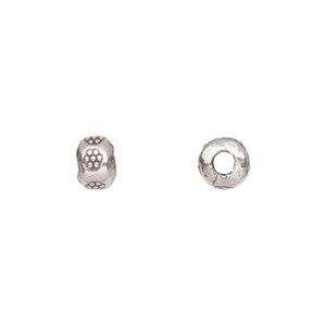 Bead 1pkg2 sterling silver, 7x5mm rondelle / flowers, antiqued Hill Tribes
