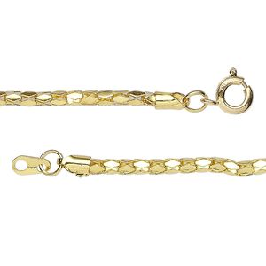 Chain 1pkg10 gold-plated diamond, 2.4mm / springring clasp, steel 18 inch