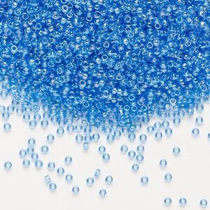 Seed bead, Miyuki, glass, pkg/35g, #15 rocaille, translucent rainbow light blue (RR-261).
