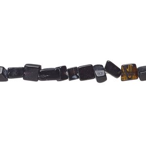 Bead, glass, opaque black, small chip and small to medium pebble. Sold per 15-inch strand.