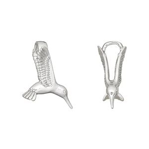 Charm, antiqued sterling silver 1pkg1, 19x15mm 3D hummingbird.