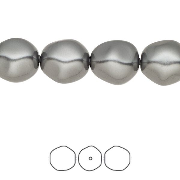Pearl 100pk dark grey, Swarovski&reg; 12x11mm baroque round 5841 image number 0