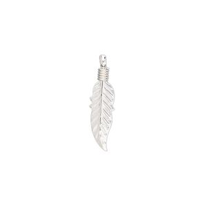 Charm, sterling silver, 18x5mm feather. Sold per pkg of 4.