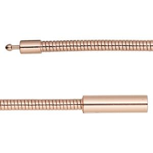 Chain 1pkg1 copper-plated omega, 3mm / fits 4.5mm or larger hole / pop-style clasp, brass 7 inch