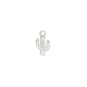 Charm Amoracast&reg; 1pkg1 sterling silver, 9x6mm 2-sided Arizona cactus