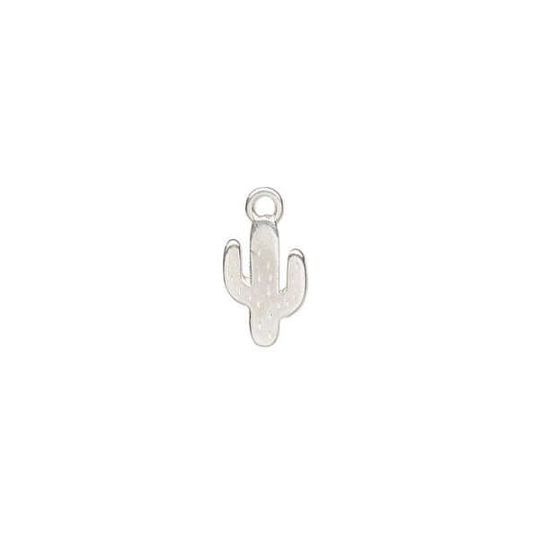 Charm Amoracast&reg; 1pkg1 sterling silver, 9x6mm 2-sided Arizona cactus image number 0