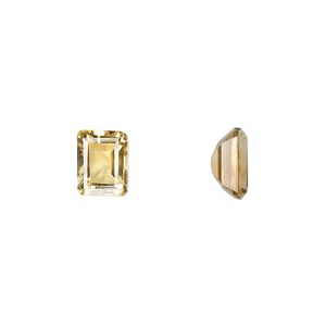 Citrine 1pkg1, hand-cut faceted emerald-cut gem 9x7mm
