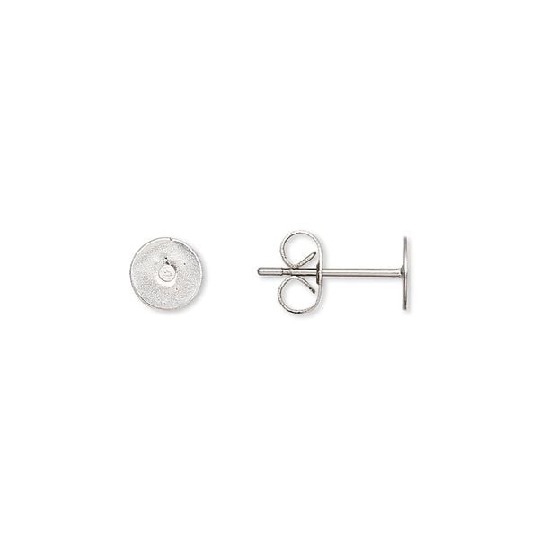 Earstud, stainless steel, 6mm flat pad with post and earnuts. Sold per pkg of 50 pairs. image number 0