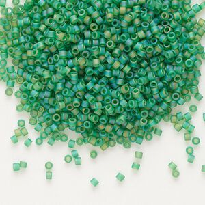 Seed bead, Delica&reg;, glass, pkg/50g, #11 round, translucent matte rainbow green (DB-0858).