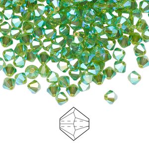 Bead 720pk peridot AB 2X, Preciosa Czech crystal 4mm bicone