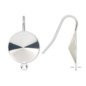 Ear wire 1pkg10 Almost Instant Jewelry&reg;, 22mm / 16mm rivoli glue-in setting, 18-20 gauge silver-finished brass 5 pair