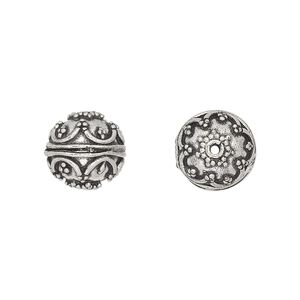 Bead 1pkg4 silver-plated, 11mm beaded round, brass antique