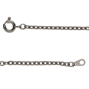 Chain 1pkg1 cable, 2.4mm textured / springring clasp, black-finished steel 18 inch