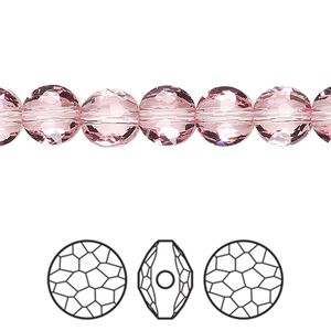 Bead 4pk light rose, Crystal Passions&reg; 8mm puffed round 5034